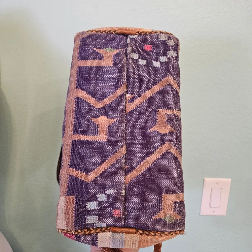 Southwestern Woven Tapestry Leather Crossbody Satchel Weekender Boho Aztec Bag